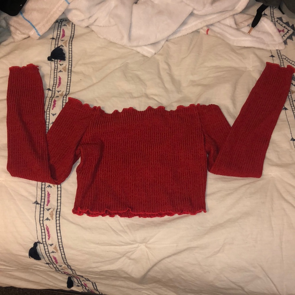 Red Off- Shoulder Crop Top